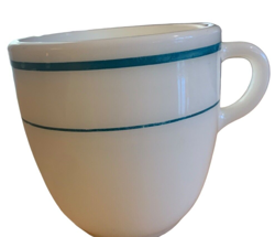 VINTAGE PYREX MILK GLASS TURQUOISE BAND RESTAURANT WARE CUP