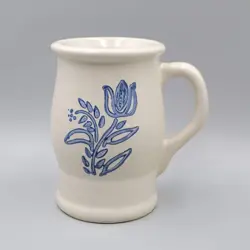 VINTAGE PFALTZGRAFF YORKTOWNE BARREL COFFEE MUG BLUE TULIP STONEWARE