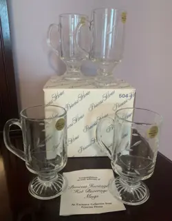 VTG PRINCESS HOUSE ETCHED HERITAGE CRYSTAL IRISH HOT BEVERAGE MUGS #504 SET OF 4