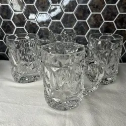 TIFFANY & CO. CLEAR CRYSTAL GLASS ROCK CUT BEER MUGS SET OF 4 VINTAGE *READ