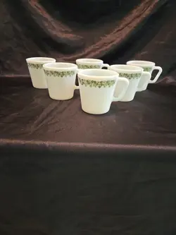 VINTAGE PYREX CRAZY DAISY SPRING BLOSSOM COFFEE CUPS MUGS. QTY 6