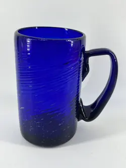 VTG HAND BLOWN GLASS COBALT BLUE 16OZ MUG