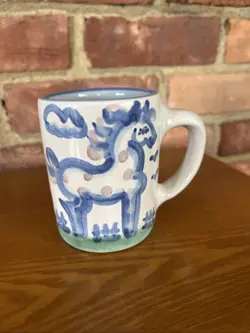 VINTAGE ART POTTERY M.A. HADLEY MUG FARM HORSE CUP