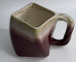 VINTAGE RODOLFO PADILLA POTTERY DRIP GLAZE MUG BURGUNDY YELLOW BLUE 16 OZ