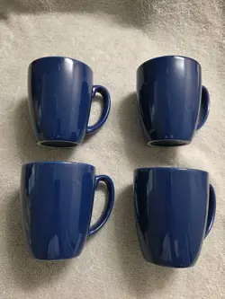 VINTAGE CORELLE COORDINATES DARK BLUE STONEWARE COFFEE MUGS CUPS (SET OF 4)