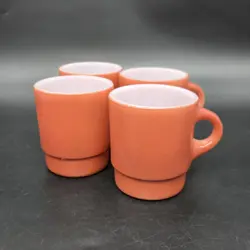 FIRE KING COFFEE MUG SET 4 PC RUSTY BROWN ANCHOR HOCKING VINTAGE