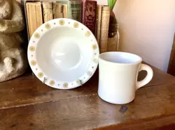 VINTAGE SHENANGO CHINA CHUNKY RESTAURANT WARE WHITE COFFEE MUG & SMALL BOWL