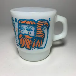 FIRE-KING VINTAGE AQUARIUS ZODIAC MILK GLASS COFFEE MUG CUP - RARE