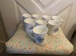 LOT OF 8 VTG CORNING WARE BLUE CORNFLOWER CERAMIC MUGS CUPS - 3.75 TALL