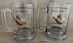 VINTAGE PRINCESS HOUSE COLONIAL PHEASANT DESIGN GLASS BEER MUGS/STEINS SET OF 2