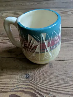 SOUTHWEST HANDMADE SIGNED CARVED COFFEE CUP MUG VINTAGE MADE IN USA