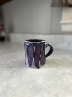 VTG PHIL MAYHEW COFFEE MUG BLUE TEXTURED POTTERY CUP GLAZED TWIST SIGNED