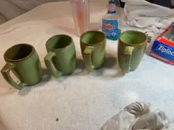 VINTAGE FRANKOMA POTTERY GRANDMUG 5M PRAIRIE GREEN COFFEE MUG TALL SET OF 4