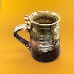 VINTAGE STUDIO ART POTTERY BROWN GLAZED LARGE TANKARD - SIGNED - 1982