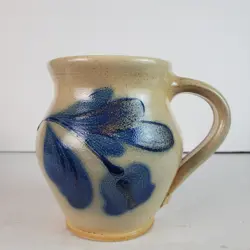 VINTAGE SHADOW LAWN STONEWARE POTTERY DELAVAN MUG SALT GLAZE FLOWER MOTIF