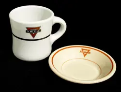 VINTAGE YMCA RESTAURANT WARE CHINA COFFEE MUG & SMALL FINGER BOWL