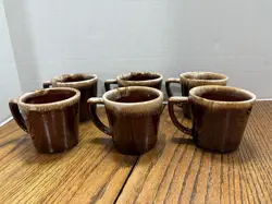 SET OF 6 VINTAGE MCCOY POTTERY BROWN DRIP GLAZE COFFEE MUGS CUPS USA
