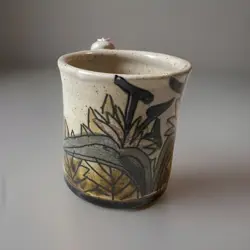 WILLIAM BILL WILHELMI POTTERY COFFEE MUG HANDMADE CLAY VINTAGE SIGNED TROPICAL