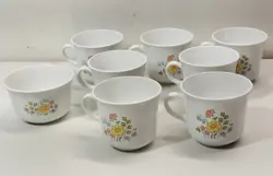 7 VINTAGE CORELLE CORNING WARE WILDFLOWER COFFEE TEA CUP MUGS & SMALL BOWL