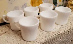 6 VINTAGE ANCHOR HOCKING WARE WHITE MILK GLASS D HANDLE COFFEE CUP MUG