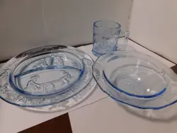VTG. TIARA BY R.S. GLASS NURSERY RHYME BLUE CHILDREN'S SERVICE 3PC SET MADE USA