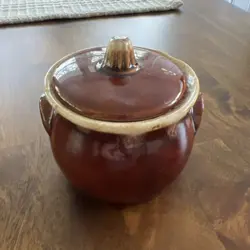 VINTAGE - HULL OVEN PROOF USA - BROWN DRIP - SUGAR BOWL W/ LID