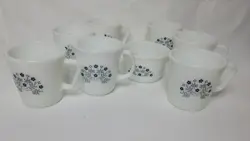 LOT OF 8~VINTAGE PYREX COFFEE MUGS & SUGAR~SUMMER IMPRESSIONS~BLUEBERRY FLOWER