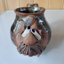 VINTAGE UGLY FACE MUG 3D ART POTTERY COFFEE CUP STONEWARE