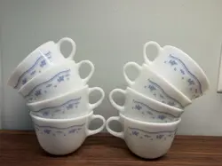 VINTAGE PYREX MORNING BLUE COFFEE / TEA CUPS SET OF 8