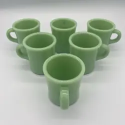 VINTAGE FIRE KING GREEN JADEITE C HANDLE MUGS - LOT OF 6
