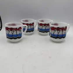 4 - VINTAGE FEDERAL HEAT PROOF MILK GLASS~1776 BICENTENNIAL MUGS