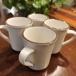 LOT OF 4 VINTAGE SYRACUSE CHINA BROWN RIM SPECKLED COFFEE MUGS CUPS 3.75IN H