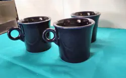 VINTAGE SET OF 3 FIESTAWARE FIESTA COBALT BLUE COFFEE MUG USA
