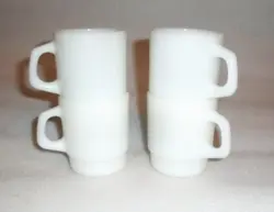 SET OF 4 VINTAGE FIRE-KING ANCHOR HOCKING WHITE STACKABLE COFFEE MUGS CUPS