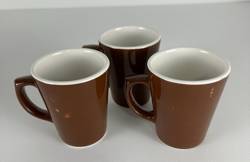 BUFFALO CHINA COFFEE MUGS DINER-STYLE 8OZ BROWN WHITE USA VINTAGE SET OF 3