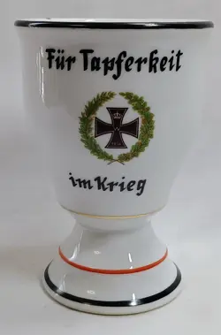 VINTAGE VOLKSTEDT CERAMIC CUP MUG WWI 1914 GERMAN IRON CROSS DAMAGED