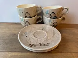 LOT OF 4 VINTAGE RED WING POTTERY BOB WHITE QUAIL COFFEE MUG + 6 1/2