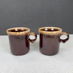 VINTAGE SET OF 2 MCCOY COFFEE MUGS 1412 BROWN DRIP GLAZE STONEWARE CUPS USA