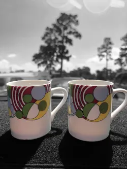 VINTAGE TIFFANY & CO. CABARET FRANK LLOYD WRIGHT 3  COFFEE MUG PAIR