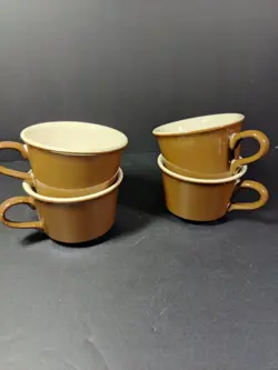 SET OF 4 VINTAGE BROWN GLAZE COFFEE MUGS, 8 OZ