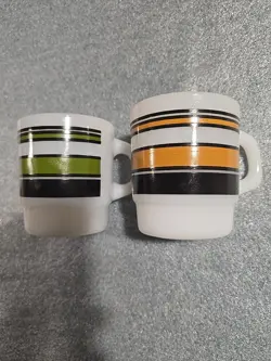 (2) VINTAGE FIRE KING ANCHOR HOCKING WHITE GLASS COFFEE MUGS