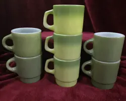 7 VINTAGE FIRE KING STACKING COFFEE MUGS CUPS GREEN
