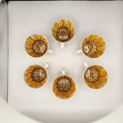 VINTAGE VERA NEUMANN SUNFLOWER COFFEE TEA CUPS, MUGS HAND PAINTED MCM