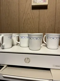 8 VINTAGE CORELLE MORNING BLUE WHITE COFFEE MUGS TEA CUPS CORNING WARE
