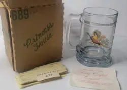NEW VINTAGE 1970S PRINCESS HOUSE CRYSTAL GLASS STEIN BEER MUG PHEASANT 15OZ