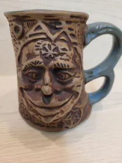 VTG SIGNED JIM RUMPH CROSS-EYED OGRE POTTERY FACE MUG TROLL INSIDE TANKARD 1971