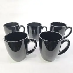 VTG SET OF 5 BLACK CORELLE COORDINATES STONEWARE COFFEE MUGS CUPS CORNING 12 OZ