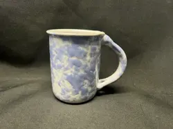 VINTAGE VERMONT BENNINGTON POTTERS MORNING GLORY BLUE AGATE THUMB REST MUG 1967