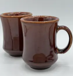 VINTAGE SET OF 2 RESTAURANT WARE VENTURA CHINA BROWN COFFEE MUG CUP- 8 OZ.
