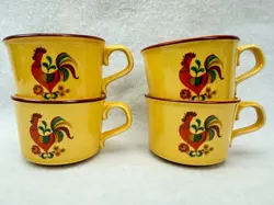 4 VINTAGE TAYLOR SMITH REVEILLE ROOSTER MUG SPECKLED YELLOW COFFEE CUP 2 1/2